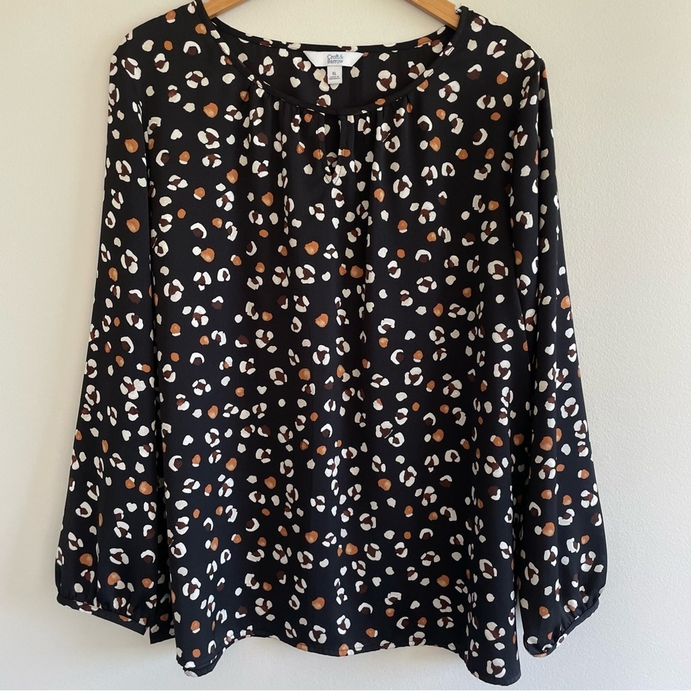 Croft & Barrow Women's Long Sleeve Blouse Black/Brown Size XL